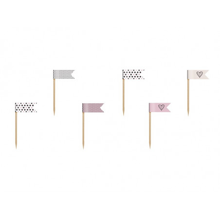 Mini Piques avec drapeaux pour Cup Cakes Rose à pois Sweet Table Mini Piques avec drapeaux pour Cup Cakes Rose à pois Sweet Table