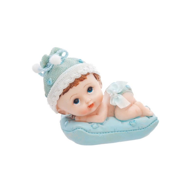 Figurine Bébé Garçon sur Grand coussin bleu clair