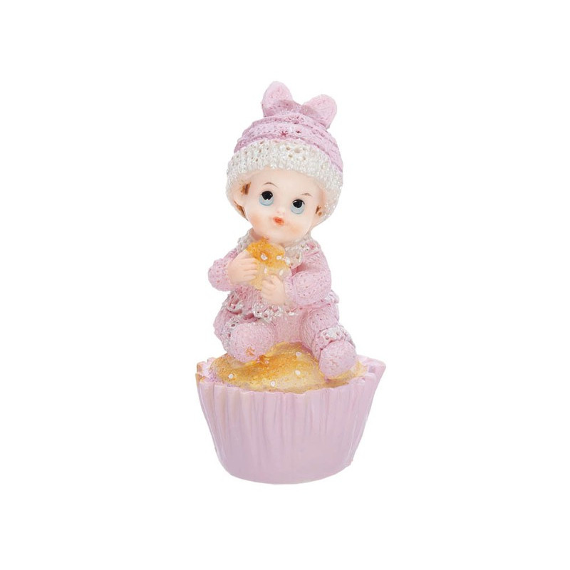 Figurine Bébé Fille sur cup cake rose clair