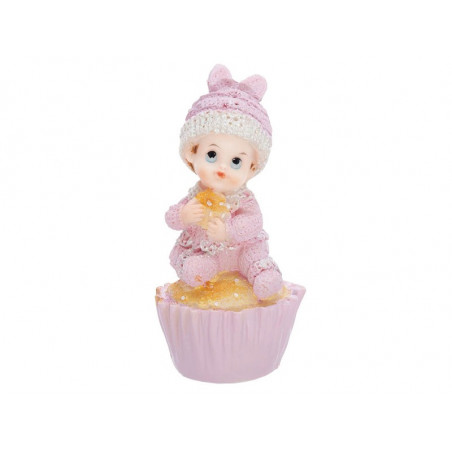 Figurine Bébé Fille sur cup cake rose clair
