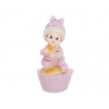 Figurine Bébé Fille sur cup cake rose clair