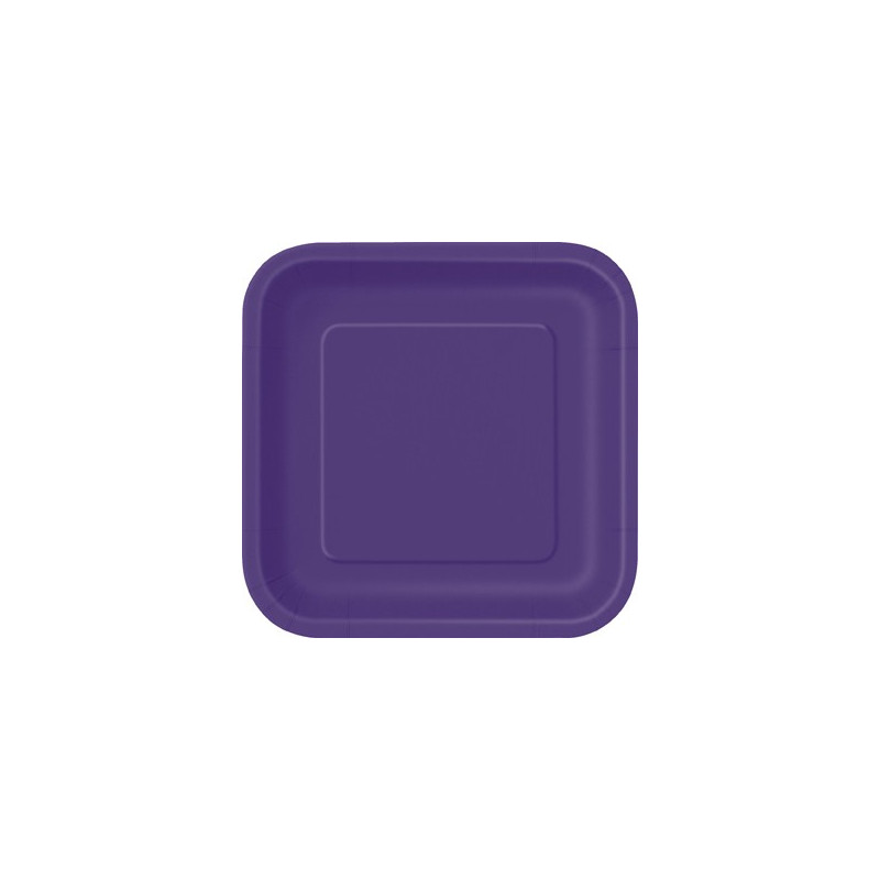 16 Petites Assiettes Violet Carré Vaisselle Jetable de Fête