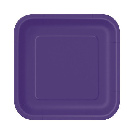 16 Petites Assiettes Violet Carré Vaisselle Jetable de Fête