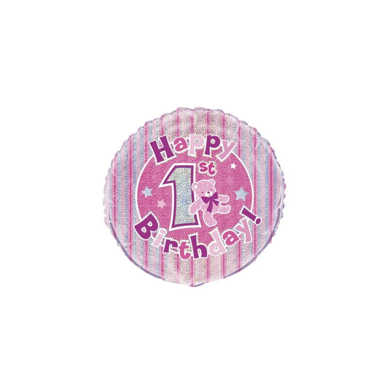 Ballon Premier Anniversaire Rose Holographique