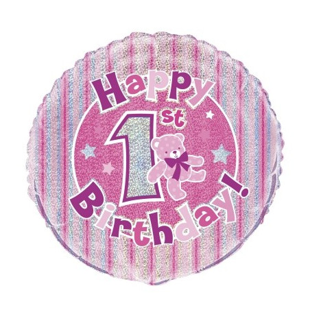 Ballon Premier Anniversaire Rose Holographique