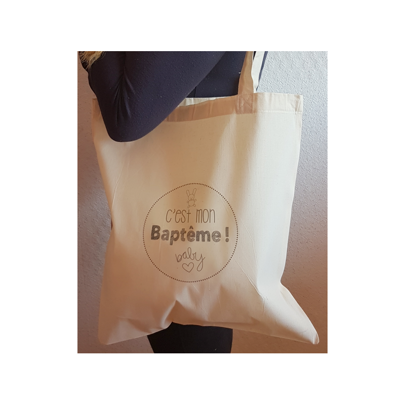 Tote Bag C'est mon Baptême Baby - Sac coton naturel tissu