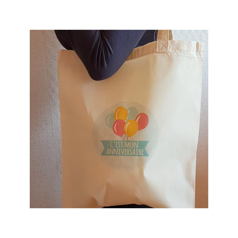 Tote Bag C'est mon anniversaire Bleu - Sac coton naturel tissu