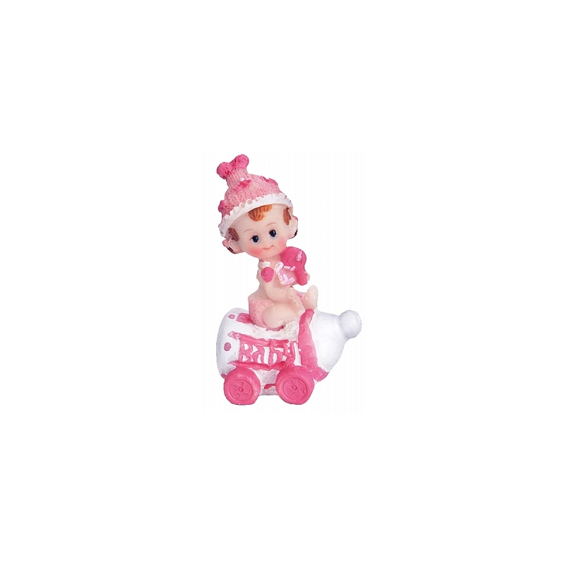 Figurine Bébé Fille sur biberon rose