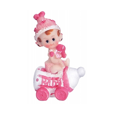 Figurine Bébé Fille sur biberon rose