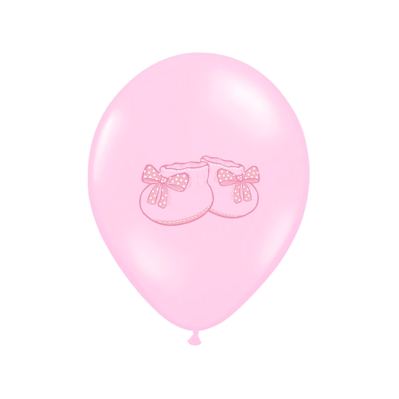6 Ballons Latex Chaussons Bébé Rose pastel