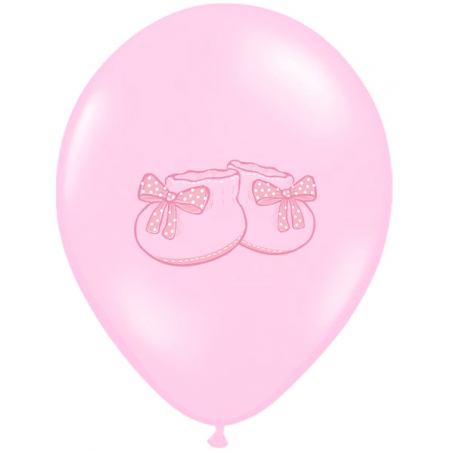 6 Ballons Latex Chaussons Bébé Rose pastel