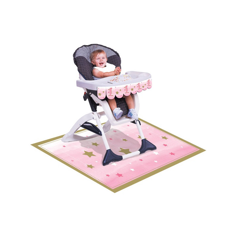 Decoration Kit Chaise Haute Bebe Etoiles Rose Et Dore Pour Une Fete