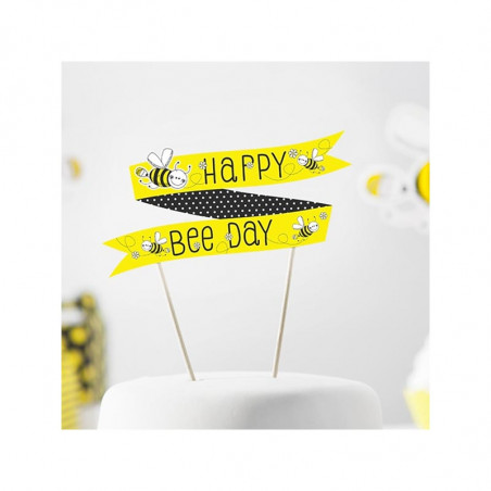 Banderole pour Gâteau sur Piques Jaune et Noir Happy Bee Day 