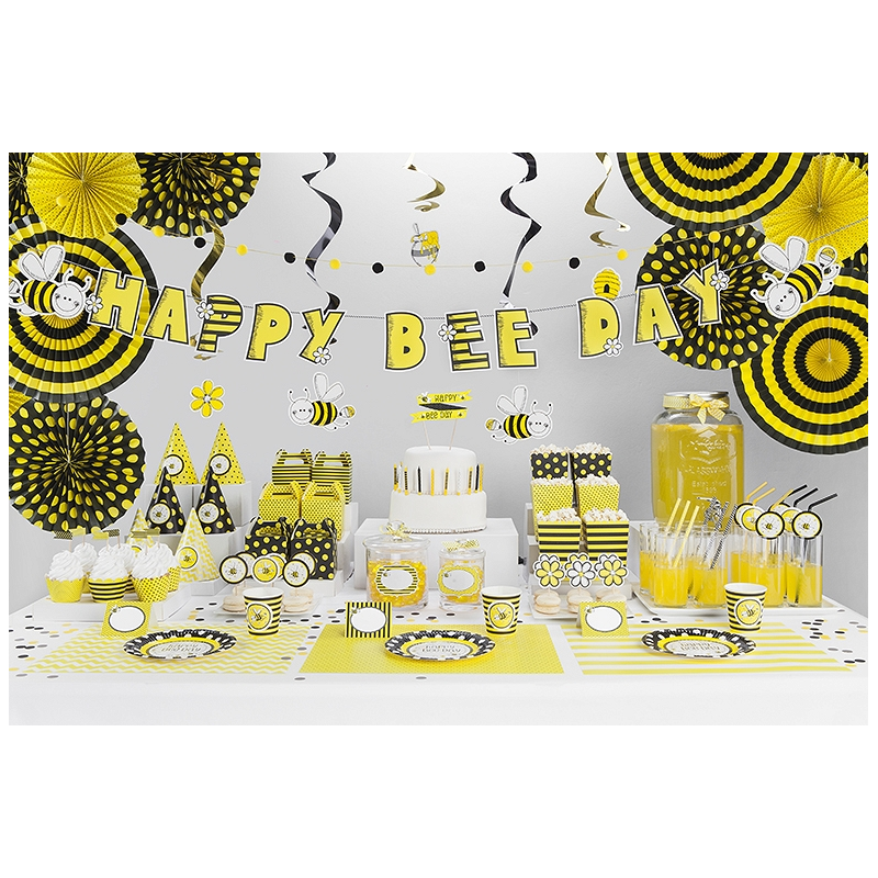 Banderole pour Gâteau sur Piques Jaune et Noir Happy Bee Day 