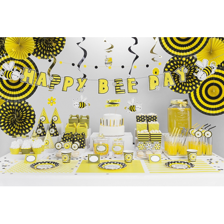 Banderole pour Gâteau sur Piques Jaune et Noir Happy Bee Day 