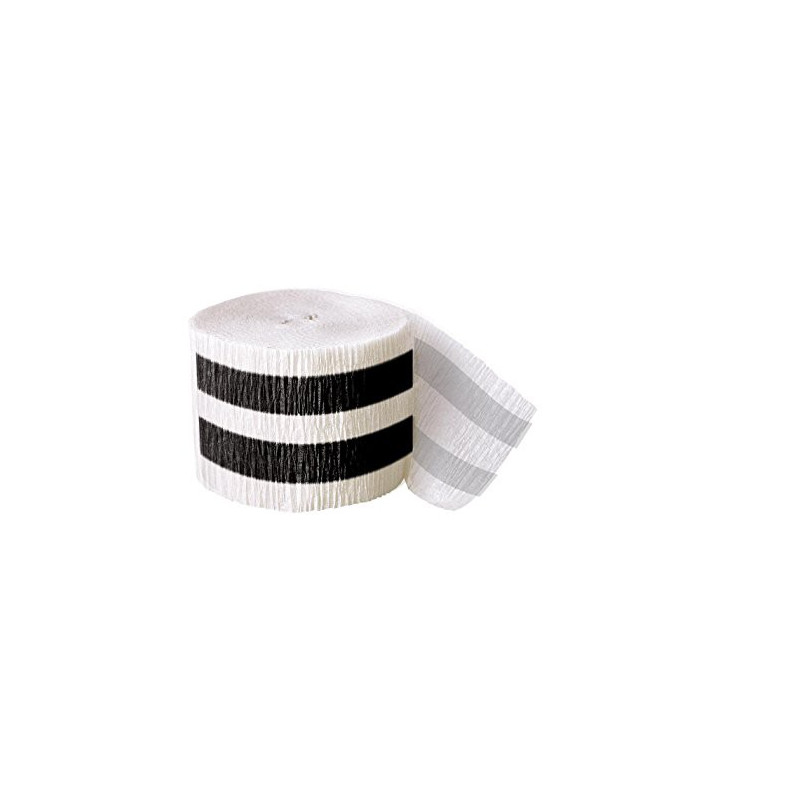 Serpentin en Papier Crépon Rayé Noir et Blanc