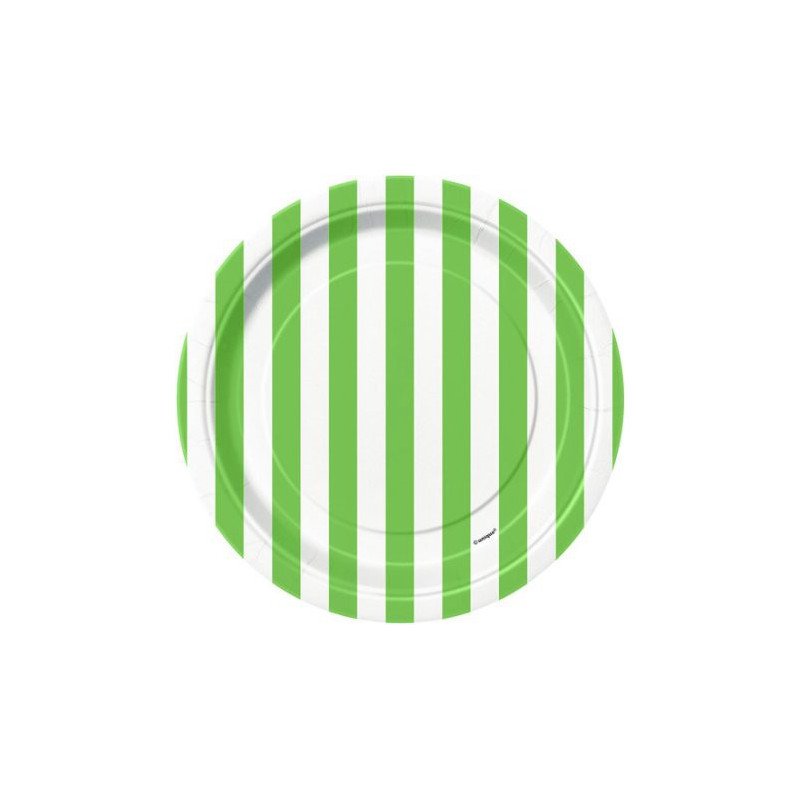 Petites Assiettes en Papier Vert Rayé Blanc