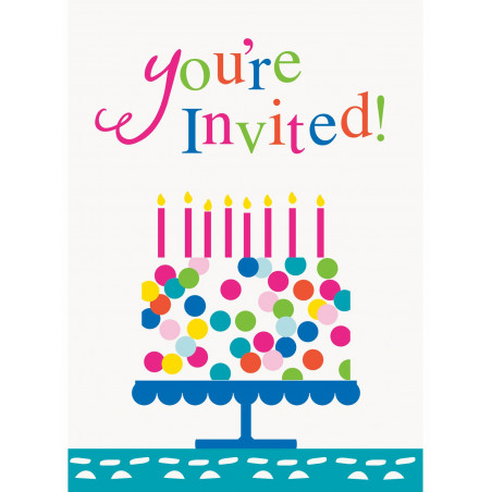 Invitation à Thème + Enveloppe Confetti Party Anniversaire 