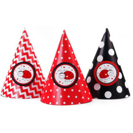 6 Chapeaux de Fête Thème Coccinelle Anniversaire