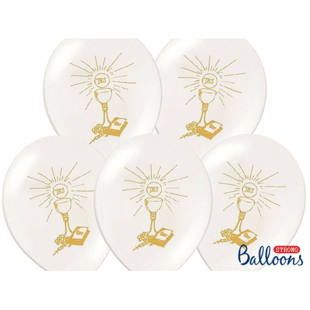Ballons latex blanc / doré Décoration de Première Communion 