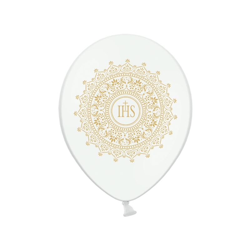 6 Ballons Premium latex blanc / doré Décoration de Première Communion 