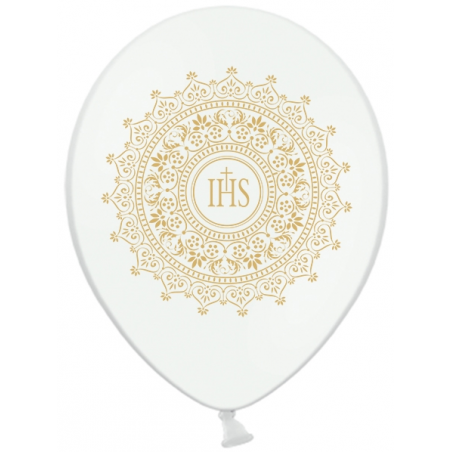 6 Ballons Premium latex blanc / doré Décoration de Première Communion 