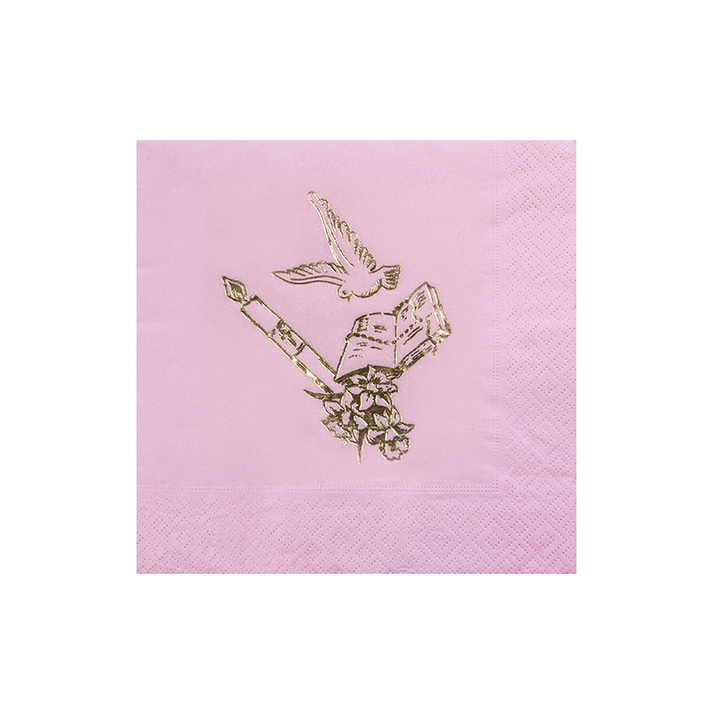 Serviettes Roses et Dorées Colombe 