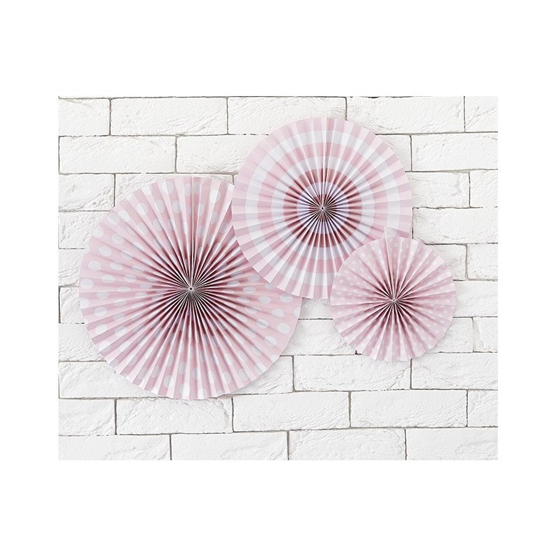 3 Rosaces Rose Pastel A Pois et Rayures en Papier Décoration de Fête