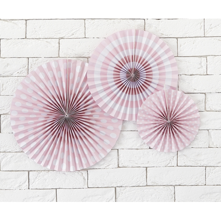 3 Rosaces Rose Pastel A Pois et Rayures en Papier Décoration de Fête 3 Rosaces Rose Pastel A Pois et Rayures en Papier Décoration de Fête