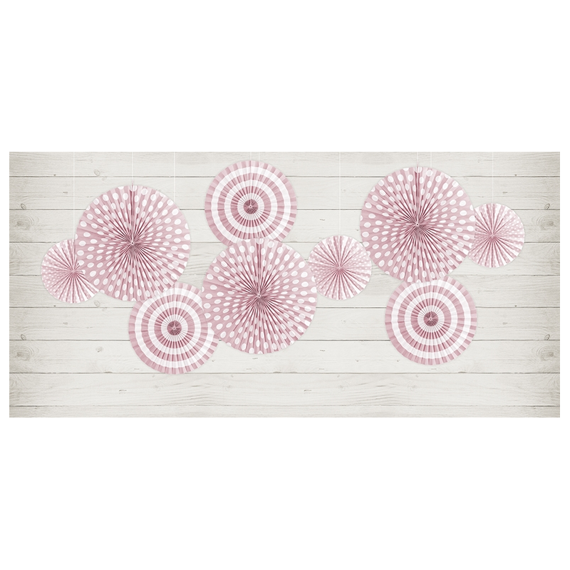 3 Rosaces Rose Pastel A Pois et Rayures en Papier Décoration de Fête