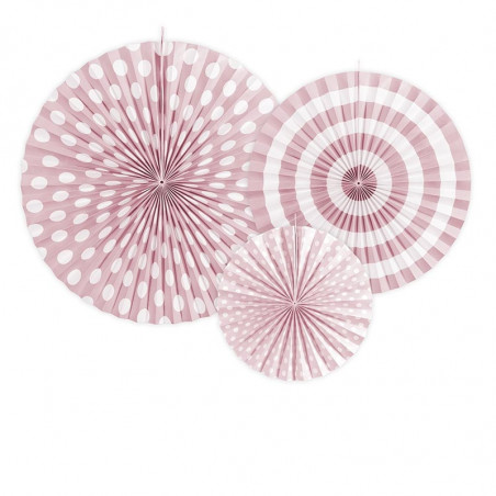 3 Rosaces Rose Pastel A Pois et Rayures en Papier Décoration de Fête 3 Rosaces Rose Pastel A Pois et Rayures en Papier Décoration de Fête