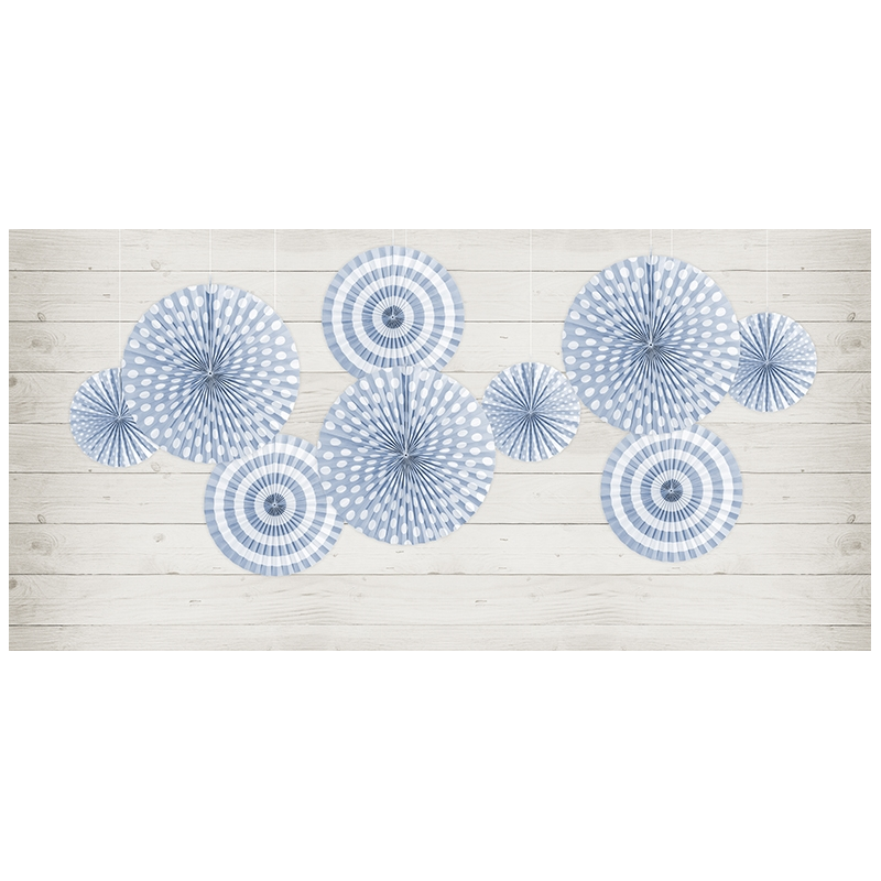 3 Grandes Rosaces à Pois Bleu Pâle Eventails à Suspendre Assortis
