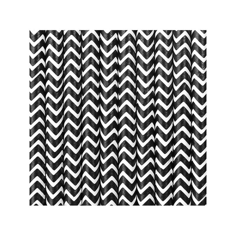 10 Pailles Rétro Chevron Zig Zag Noir Blanc