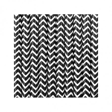 10 Pailles Rétro Chevron Zig Zag Noir Blanc