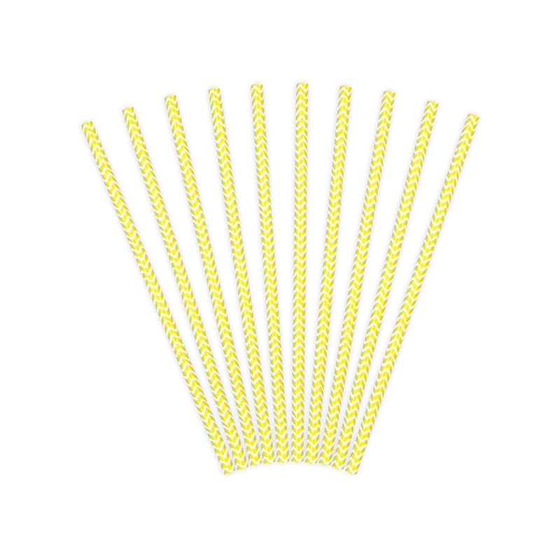 10 Pailles Rétro Chevron Zig Zag Jaune Blanc