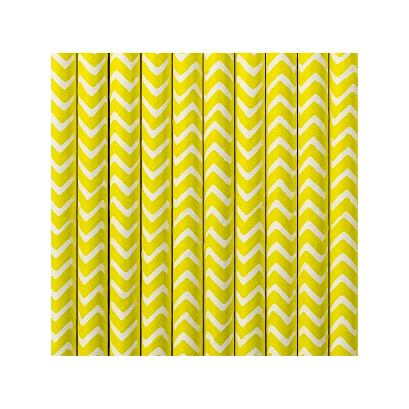 10 Pailles Rétro Chevron Zig Zag Jaune Blanc