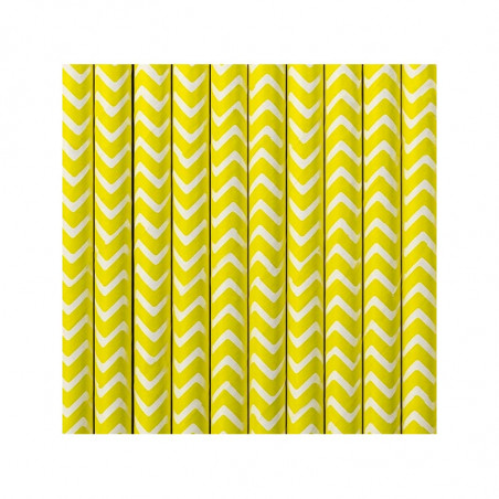 10 Pailles Rétro Chevron Zig Zag Jaune Blanc