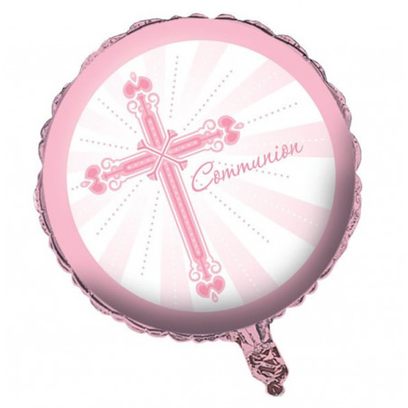 Ballon Alu Communion Croix Rose Clair et Blanc