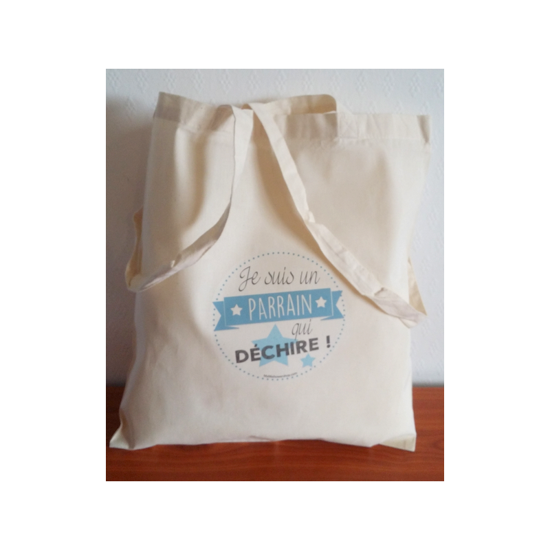 Tote Bag Parrain Qui Déchire Bleu - Sac coton naturel