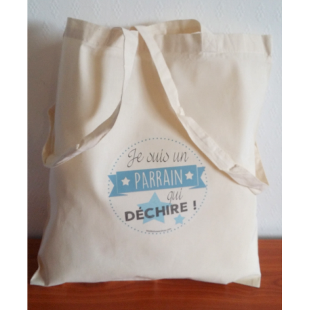 Tote Bag Parrain Qui Déchire Bleu - Sac coton naturel