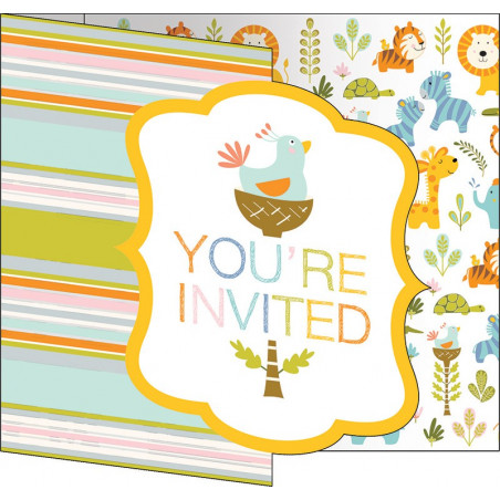 Invitation Baby Shower Animaux du Zoo + Enveloppe