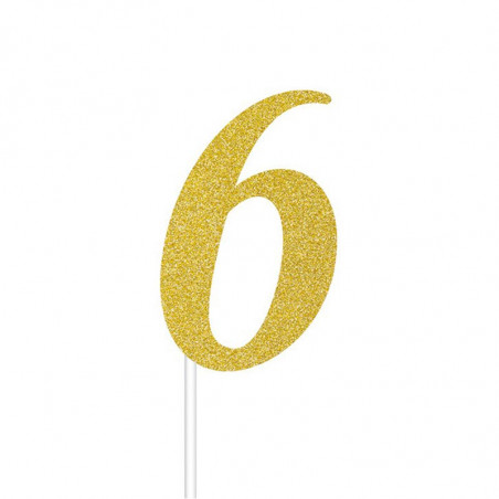 Décors Gateau sur Pique Chiffre Six "6" Glitter Doré Fête d'Anniversaire enfant Décors Gateau sur Pique Chiffre Six "6" Glitter Doré Fête d'Anniversaire enfant