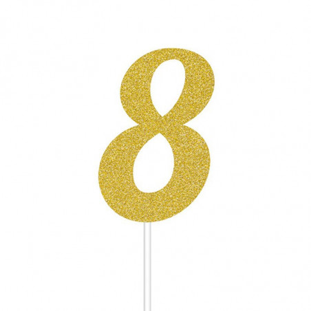 Décors Gateau sur Pique Chiffre Huit "8" Glitter Doré Fête d'Anniversaire enfant Décors Gateau sur Pique Chiffre Huit "8" Glitter Doré Fête d'Anniversaire enfant