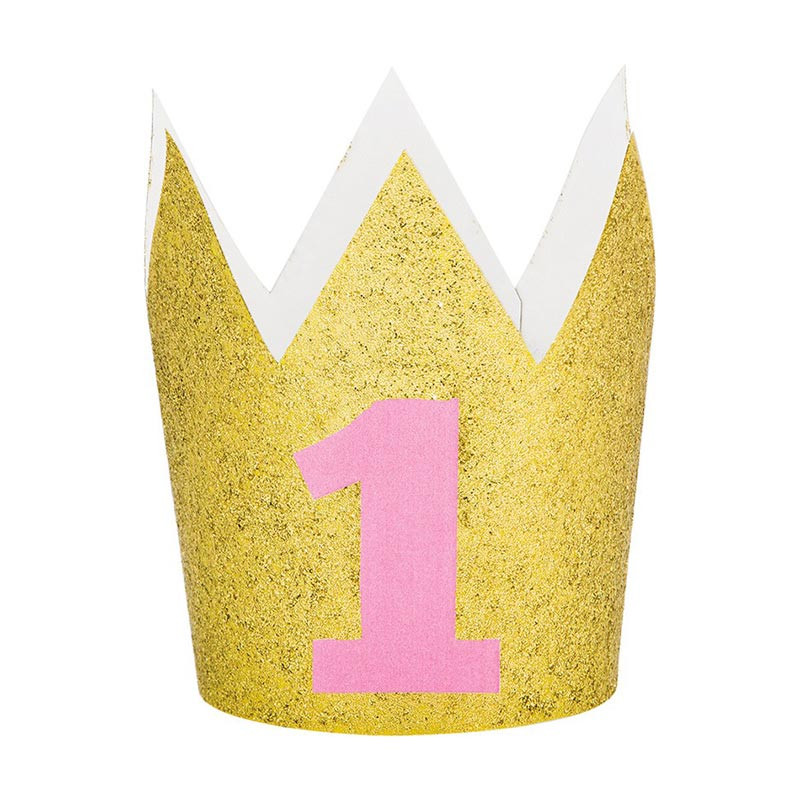Couronne Glitter Doré Premier Anniversaire Rose