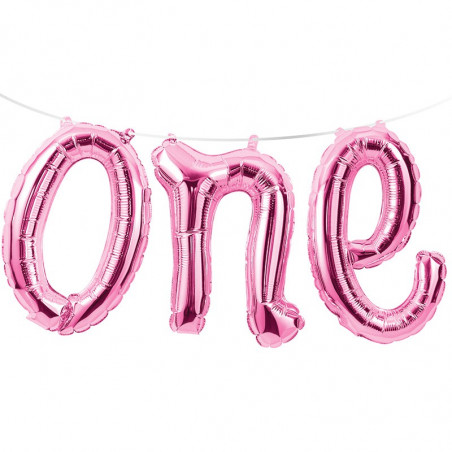 Ballon Banderole "One" Rose Chiffre 1 An Fête d'Anniversaire enfant