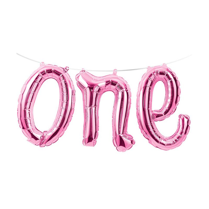 Ballon Banderole One Chiffre Numero 1 Rose Premier Anniversaire Ballon Banderole One Chiffre Numero 1 Rose Premier Anniversaire