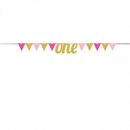 Banderole Glitter Fanions "One" Rose Chiffre 1 An Fête d'Anniversaire enfant