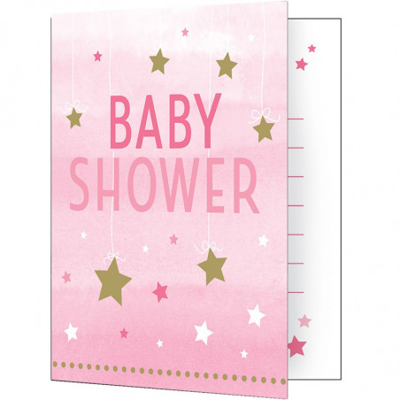 Invitation Baby Shower Etoiles Pastel rose et argent + Enveloppe