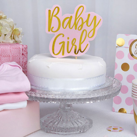 Baby Girl Décoration Pique pour gateau en Rose et Doré