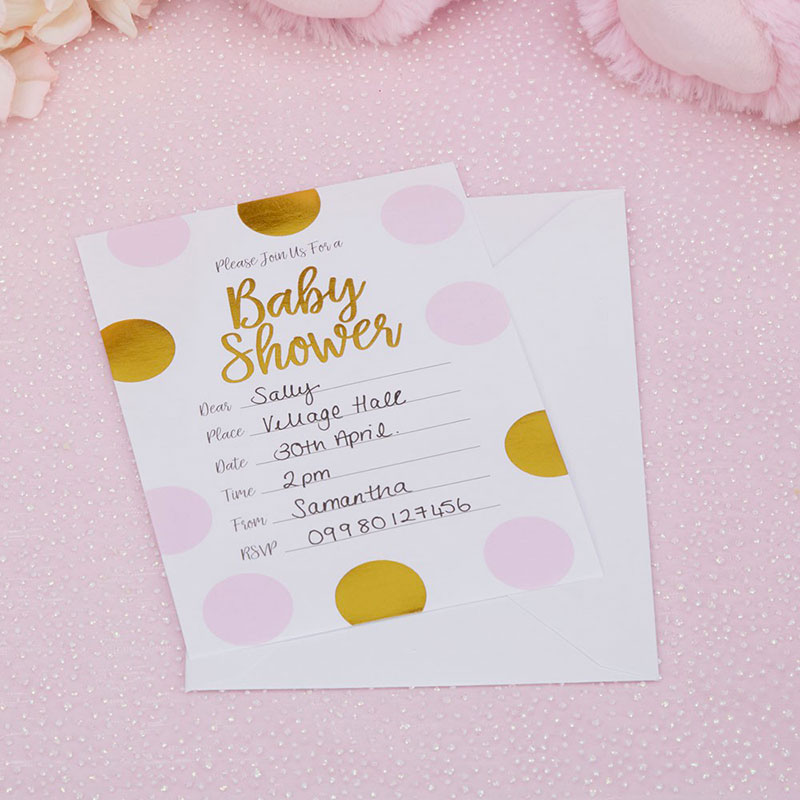Invitations Baby Shower Princesse Rose Et Dore A Pois Et Enveloppes Invitations Baby Shower Princesse Rose Et Dore A Pois Et Enveloppes